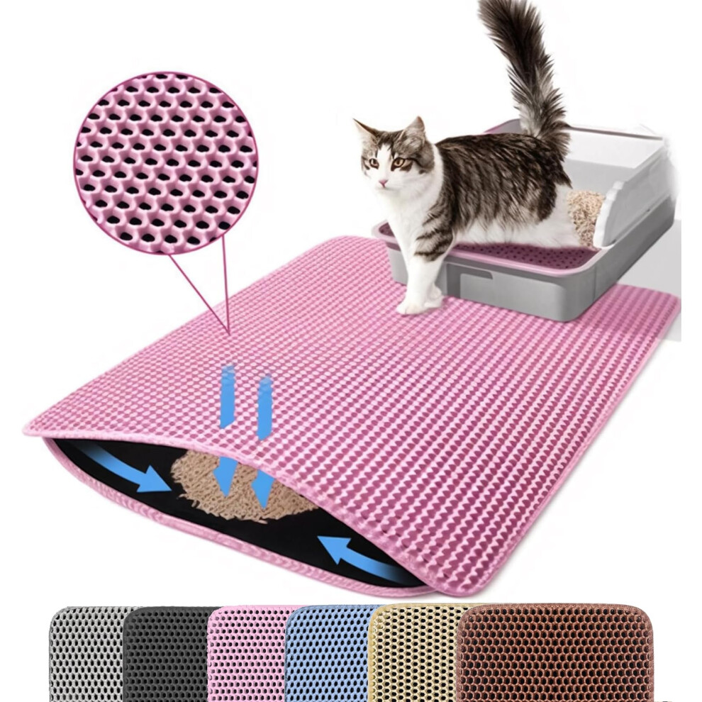 Petinstinct Extra Large Cat Litter Mat, 75X55cm Honeycomb Double Layer Cat Litter Trapping Mat, Non Slip Waterproof Urine Proof Large Kitty