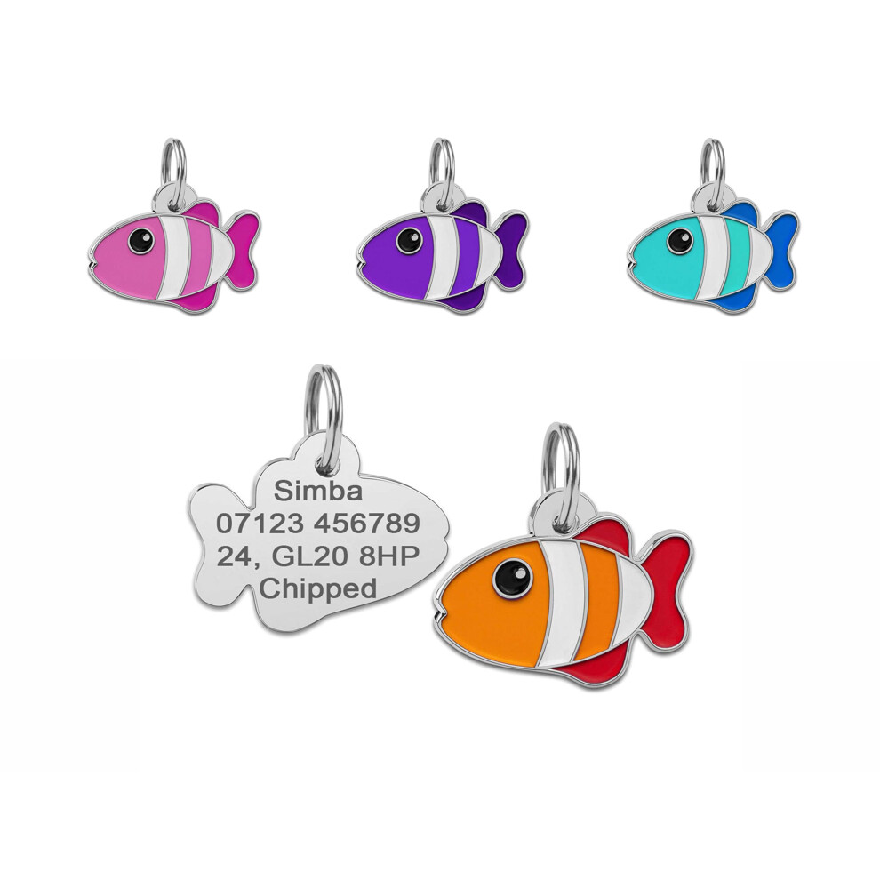 Larryroo Personalised Engraved Fish Shape Dog/Cat Tag 27Mm Colourful Pet Tag Id (Orange)