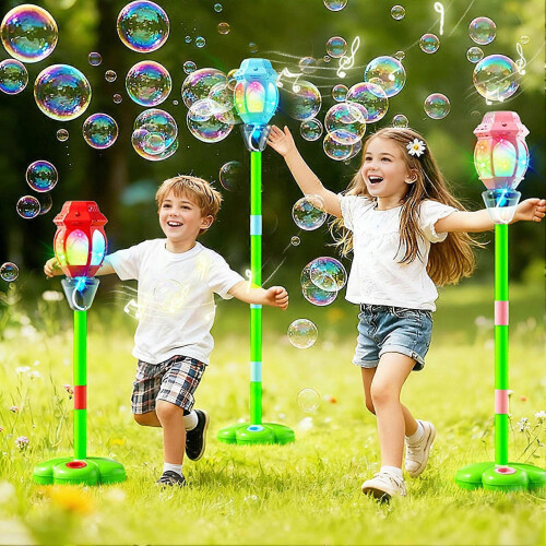 (Pink) Adjustable Height Bubble Blower Tower Stand for Backyard Play and Summer Activities 1