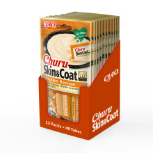 Ciao Churu Skin & Coat by INABA Cat Treat - Chicken - 12 Packs (48 x 14g total) / Soft & Creamy Treat, Delicious & Healthy Snack, Purée Food