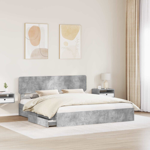 VidaXL vidaXL Storage Bed Concrete Grey 200 x 200 cm Engineered Wood 1
