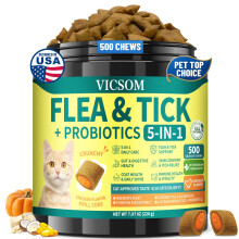 Flea and Tick Chewables for Cats, 500 Crunchy & Krill Chews with Probiotics for Cats, Natural Cats Fleas and Ticks Prevention with Gut & Dig