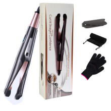 Hair Curler & Straightener 2 in 1, Spiral Wave Curling Iron, Professional Hair Straighteners