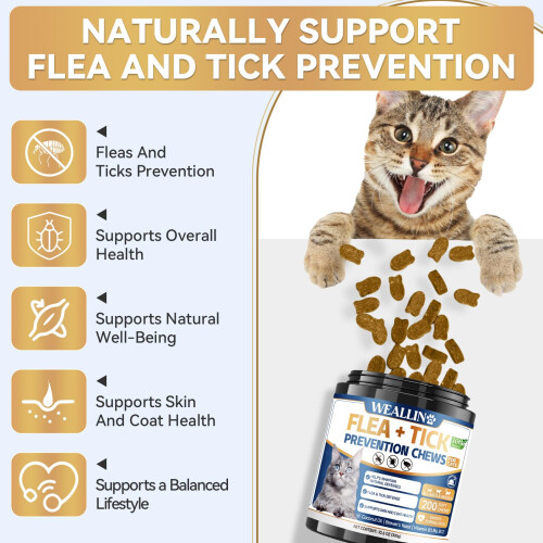 WEALLIN Cat Flea and Tick Support Chews, Chicken Flavour, 200 Count 1