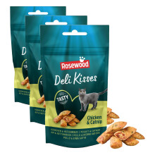 Rosewood Deli Kisses Cat Treats - Chicken and Catnip Flavour Crunchy Cat Snacks with Catnip Coating - Added Vitamins - Natural Ingredients -