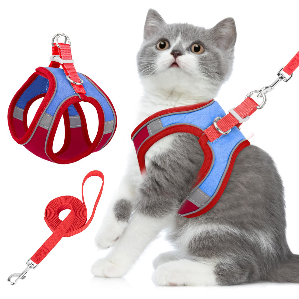 Eyein Cat Harness And Lead Set For Walking, Adjustable Soft Sturdy Faux Suede Escape Proof Kitten Vest Harness And Leash With Reflective Str