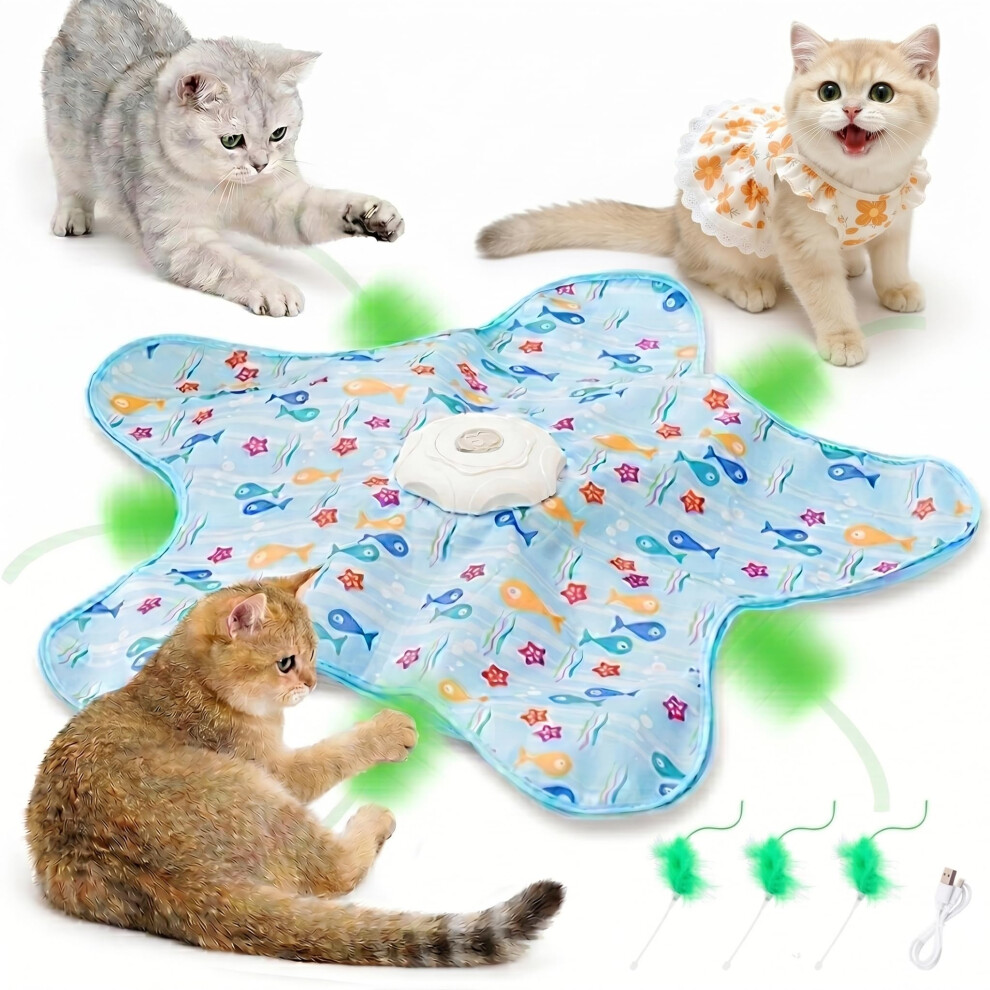 Total 3 Replaceable Feathers, Hide and Seek Interactive Cat Toy, 3 Modes Kitten Toys, Hidden Feather, Realistic Mouse Squeaking Sound, Recha