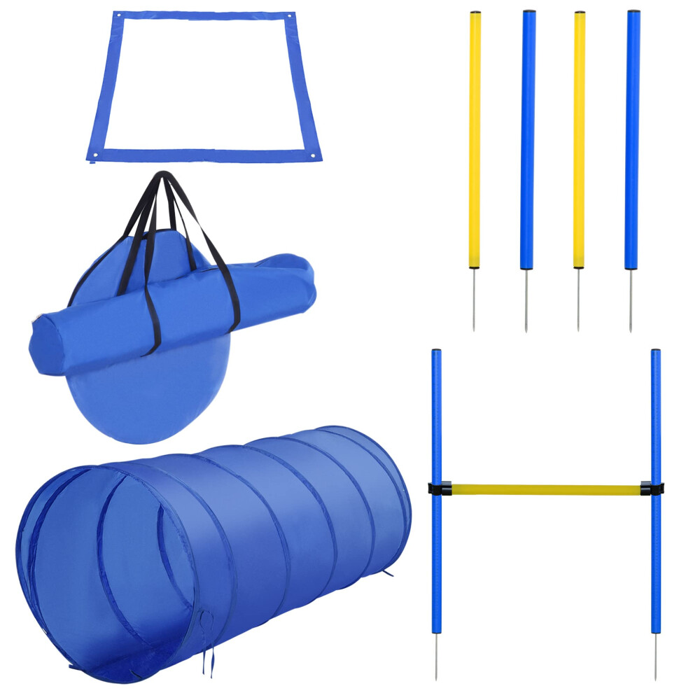 Pawhut Pet Agility Training Equipment Dog Play Run Jump Obedience Training Set Adjustable (Poles + Hurdle + Tunnel + Pause Box)