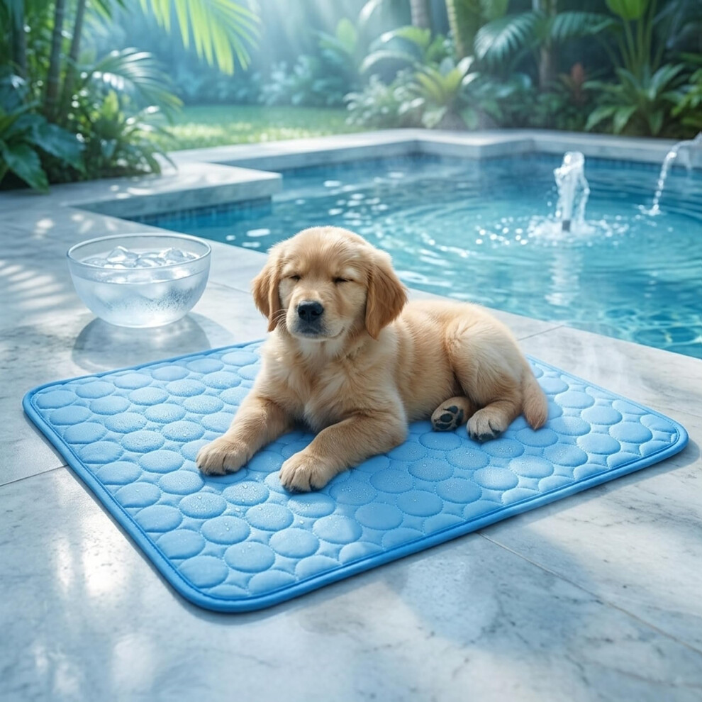 ChillPaws Cooling Mat Washable Ice Silk Breathable Blanket，Blue, 70 * 55CM