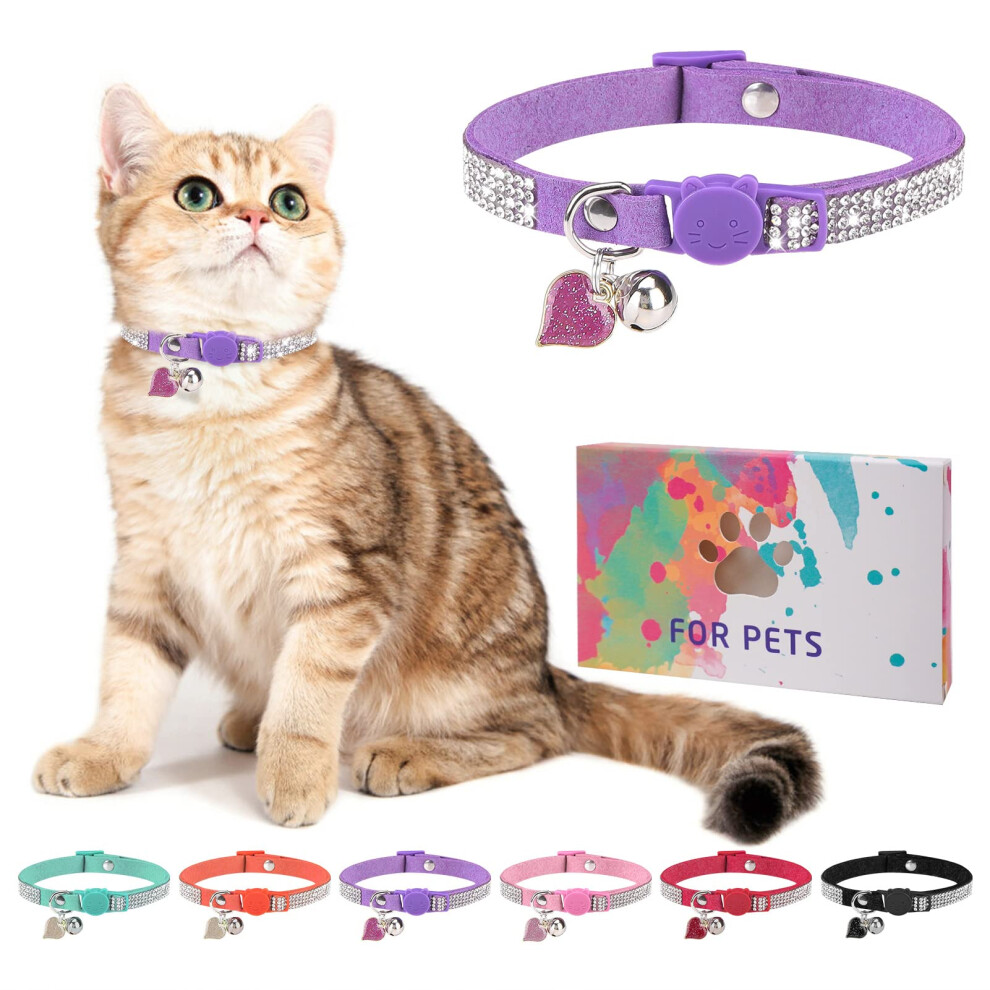 Dillybud Rhinestone Cat Collar Breakaway With Bell, Diamond Cat Collar With Safety Buckle Quick Release For Girl Boy Small Kitten Pets Puppy