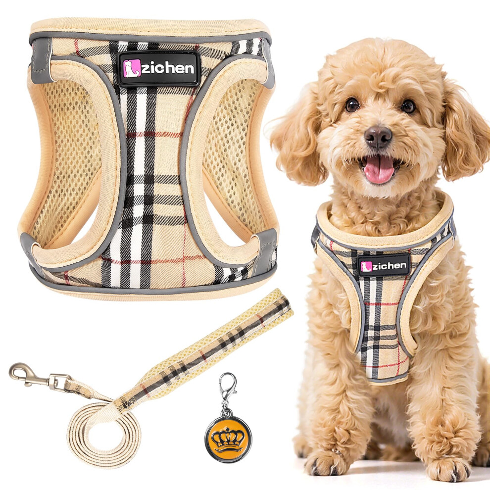 Jokureao 3Pcs Dog Harness And Lead Set, Step-In Dog Harness, Adjustable No Pull Puppy Vest, Reflective Dogs Harnesses, Breathable Mesh Small Pet Harn