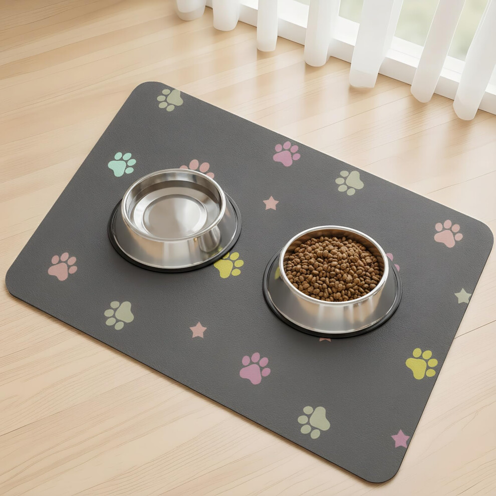 Sartnp Dog Food Mat Water Absorbent Cat Dog Mat For Food And Water Bowl, Non Slip Pet Feeding Mat No Stains Dog Feeding Mat, Quick Dry (Dark