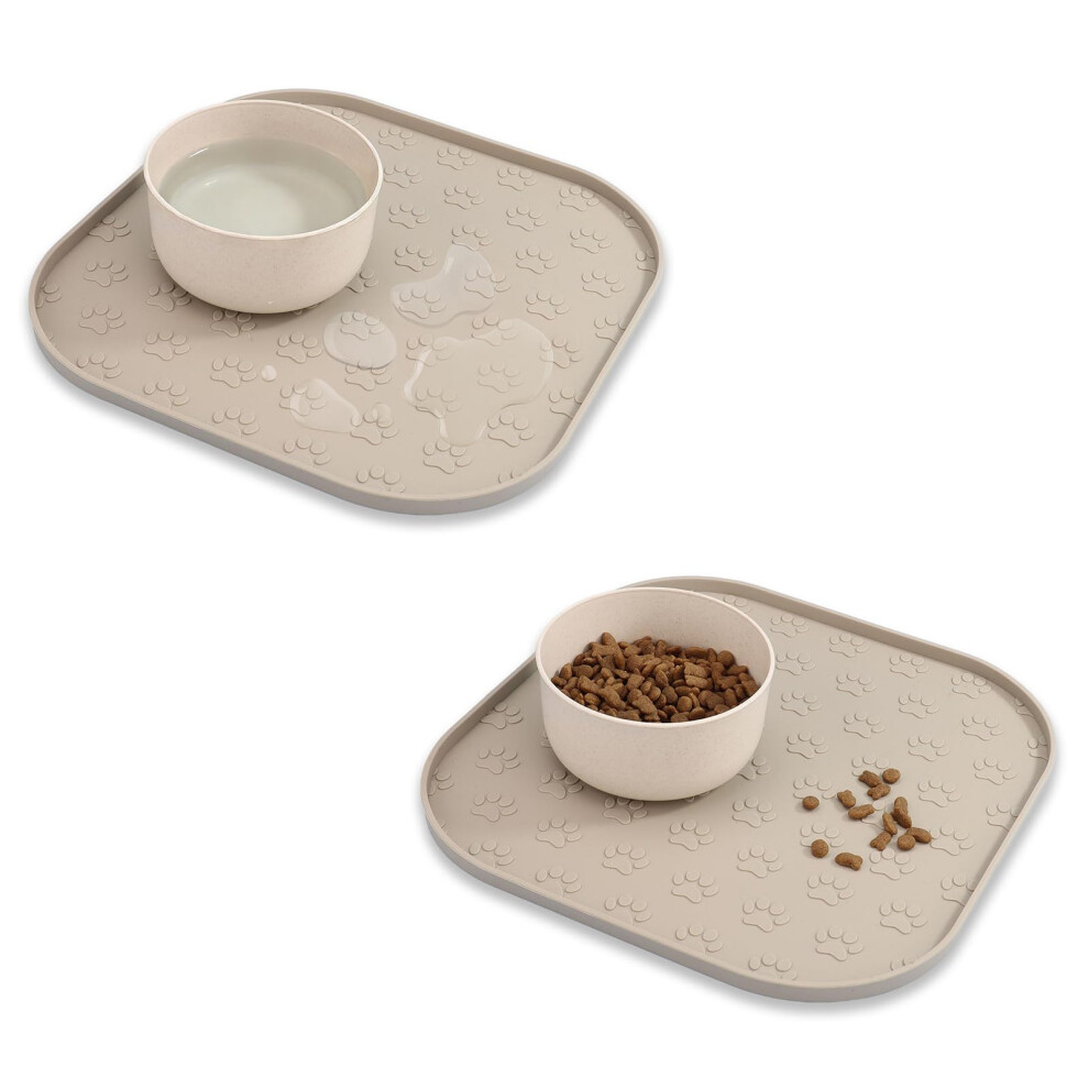 Avydiif 2 Pack Pet Feeding Mat, Waterproof Anti-Slip Placemats For Dog Cat Bowl Silicone Pet Food Mat, Raised Edge Prevent Spills On Floor & Carpet,