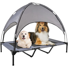 Posh Pooch Outdoor Dog Bed, Elevated Pet Cot with Removable Canopy Shade Tent, Portable, Durable Oxford Fabric, With Carry Bag - Grey (Canop