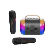 Mini Karaoke Machine for Kids and Adults, Portable Bluetooth Speaker with 2 Wireless Microphones and Colorful LED Lights (black)