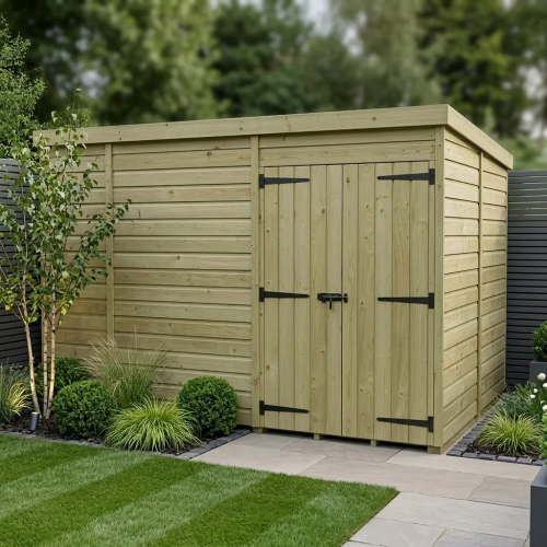 10 x 7 Pent Shed Tanalised (Double Door, No Windows)