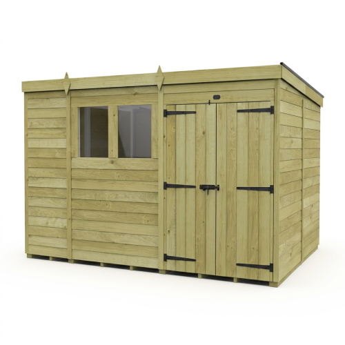 10 x 7 Pent Shed Tanalised (Double Door, With Windows) 1