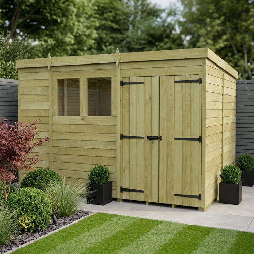 10 x 7 Pent Shed Tanalised (Double Door, With Windows)