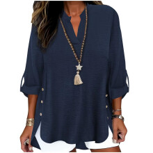 Shirts for Women Oversized Spring Side Button Down-Navy Blue XL