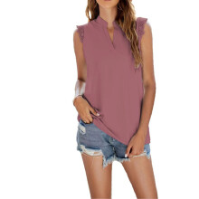 Women's V-Neck Sleeveless Shirt, Fashionable , Loose Fit,-Pink M