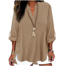 Shirts for Women Oversized Spring Side Button Down long-Khaki S