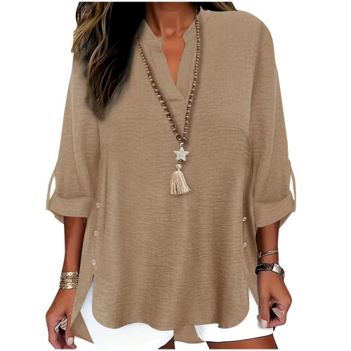 Shirts for Women Oversized Spring Side Button Down long-Khaki S