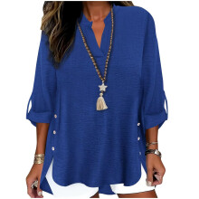 Shirts for Women Oversized Spring Side Button Down long-Blue M