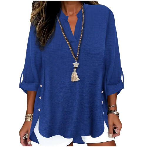 Shirts for Women Oversized Spring Side Button Down long-Blue M