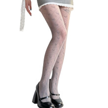 Women Lace Patterned Fishnet Tights High Waist Fishnets-Gray