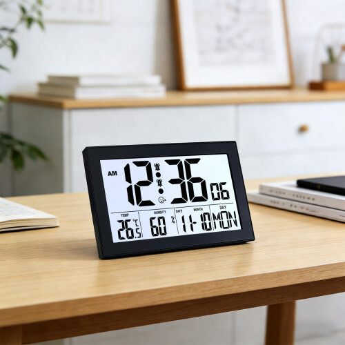 Horloge électronique élégante avec calendrier rétroéclairé-Noir 2