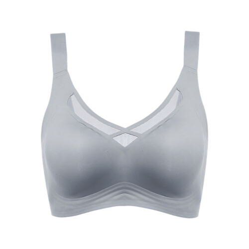 Women's Full Coverage Wireless Bra Push Up Without-Gray blue XL