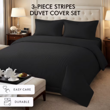 Premium Striped Duvet Cover Set Hotel Style Soft Microfiber Bedding with 2 Pillowcases Luxury Durable Easy Care-Super King