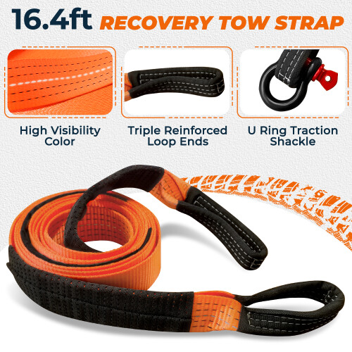 8 Tons Tow Straps Heavy Off-road Vehicle Rope 2
