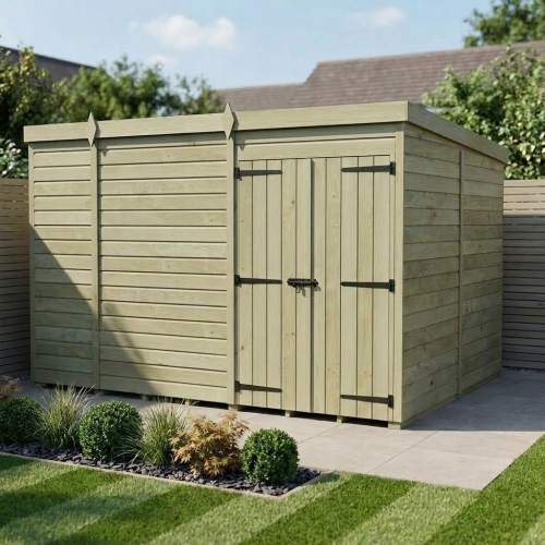 9 x 8 Pent Shed Tanalised (Double Door, No Windows)