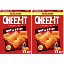 Cheez-It Baked Snack Crackers, Lunch Snacks, Family Size, Hot and Spicy, 21oz Box (1 Box) (Pack of 2)