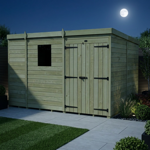 9 x 8 Pent Shed Tanalised (Double Door, With Windows) 2