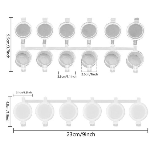 25 Strips 150 Pots Empty Paint Strips Paint Cup Pots, 10Ml/ 0.325Oz  Paint Pot Strips Clear Plastic Storage