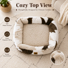 Soft Plush Pet Sofa Bed White & Brown S 47x37x15cm Cozy Washable Warm Cushion for Dogs Cats Raised Bolster Pet Bed