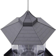 2X Mangeoire à Oiseaux Panorama, En Forme D'Hexagone avec Mangeoire à Oiseaux Suspendue Sur Le Toit pour la Décoration de Jardin (Gris)