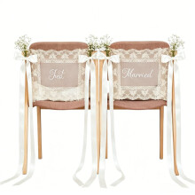 Just Married Wedding Chair Signs Set of 2 Elegant Lace Chair Back Banners with Ribbons Vintage Boho Table Decorations