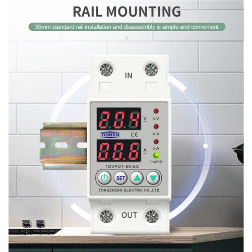 3X Din Rail Dual Display Adjustable Over Voltage Current and Under Voltage Protective Device Relay 40A 220V 230V 1