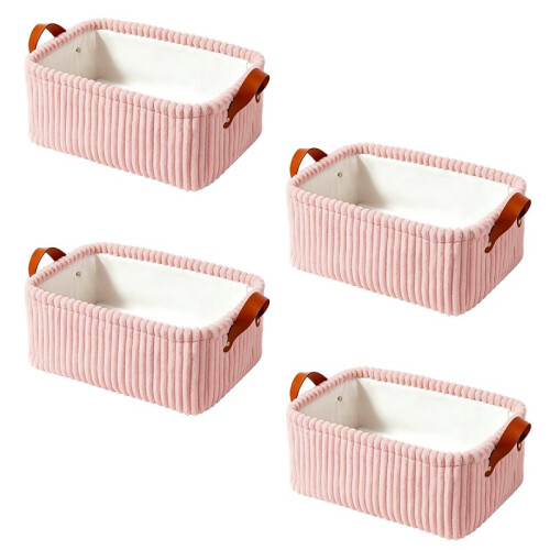 4 Pack  Medium Storage Basket Light  Ribbed Corduroy Fabric Storage Bins with Handles Fabric Organizer Cubes