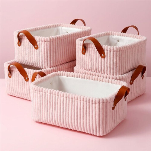 4 Pack  Medium Storage Basket Light  Ribbed Corduroy Fabric Storage Bins with Handles Fabric Organizer Cubes 1
