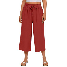 Pantalons pour femmes, pantalons Gaucho Ă jambes larges-Rouge L