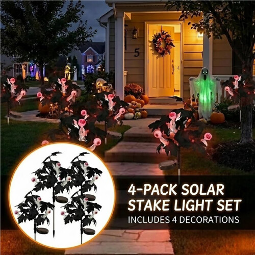 4Pcs Halloween Decorations Outdoor Solar Powered Eyeball Stake Lights Yard Decor 1