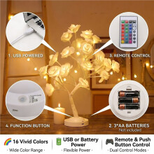 16 Color Changing Rose Tree Lamp W/ Remote Table RGB Lights Bedroom Night Lamp