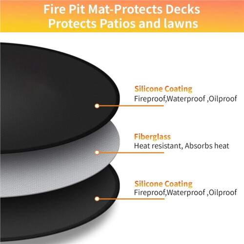 36" Round Fire Pit Mat Double Sided Fireproof Silicone Grill Mat, Heat Resistant, Waterproof & Oil-Proof Deck Protector 1