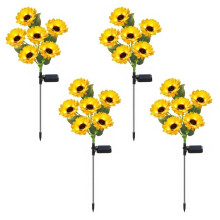 4 Packs with 24 Solar Sunflower Outdoor Light IP65 Waterproof Pathway Yard