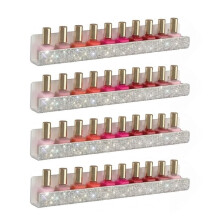 4Pack Diamond Crystal Acrylic Nail Polish Rack 15" Floating Wall Shelves with Rhinestone Accents