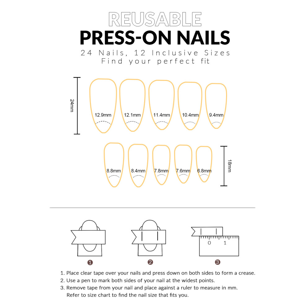 Creation-3C 24Pcs Gold Foil Press-On Nails With Flower Prints